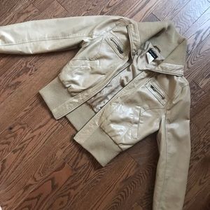 Faux leather beige bomber jacket